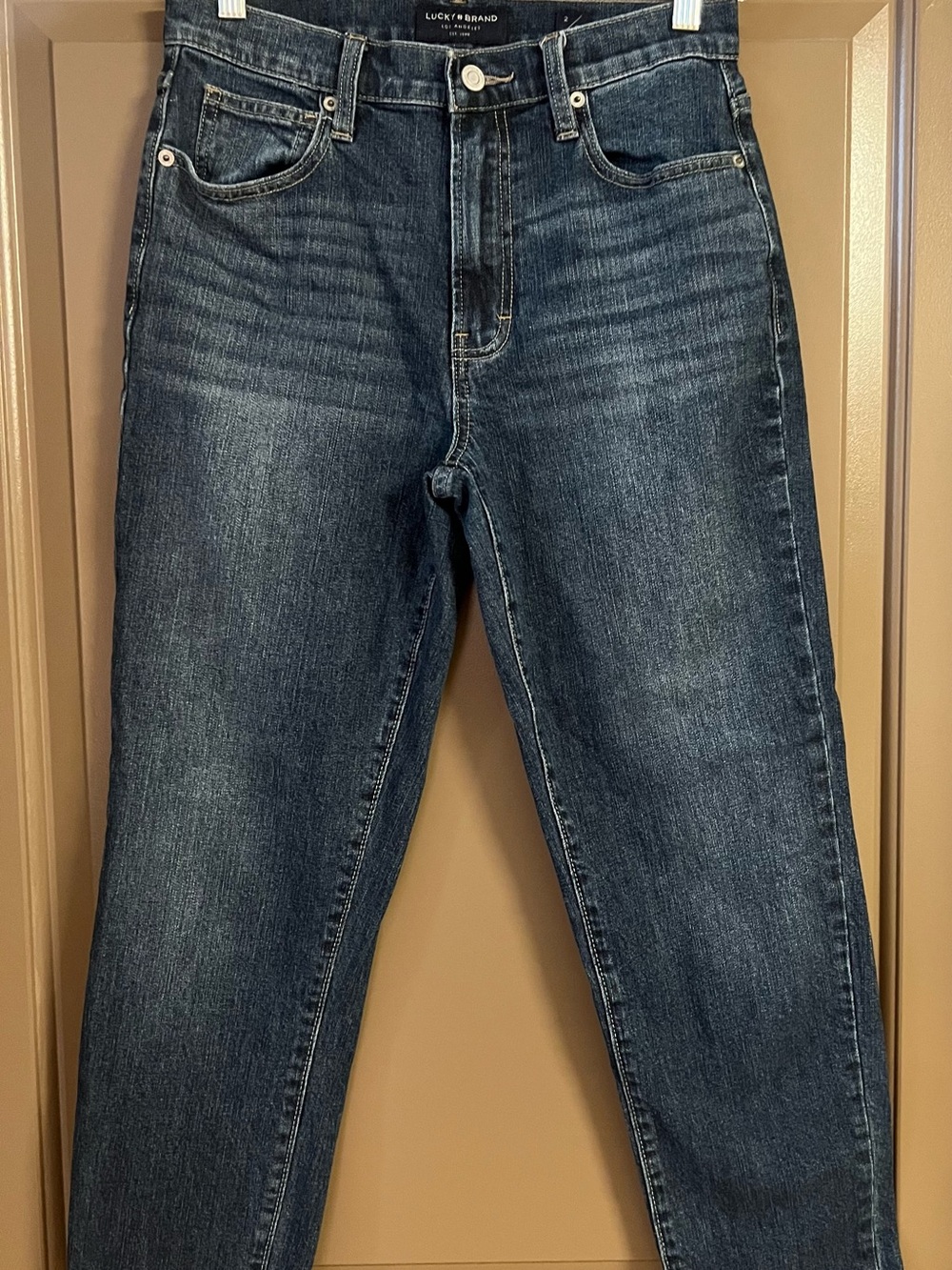 Lucky Brand Slim Straight Mom Jeans in Dark Blue Denim